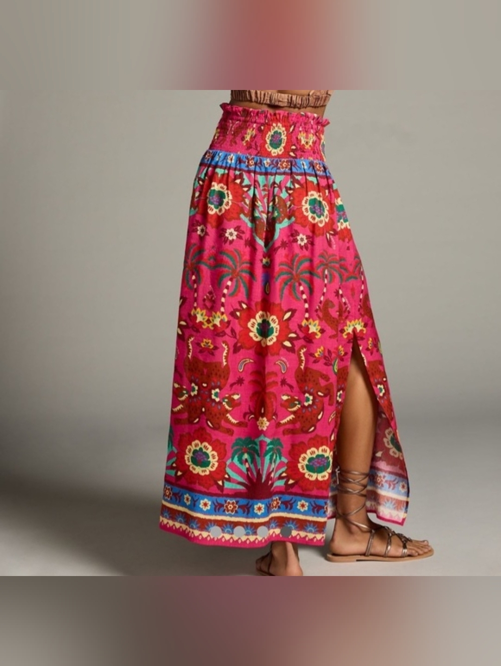 Farm Rio x Anthropologie Smocked Printed Maxi Skirt, Size L - Picture 2 of 14